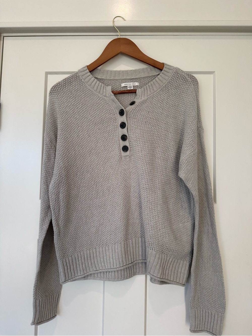 American Eagle Outfitters Light Gray Henley Knit Sweater